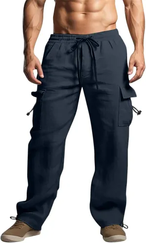Work Pants for Men Slim Fit Mens Casual Workout Pants Relaxed Fit Comfy Lightweight Drawstring Chino Cargo Pants