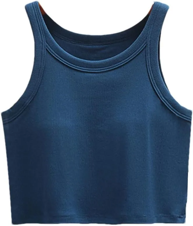 Wvapzxx Ribbed Bra Tank Top For Women Sleeveless Sexy Casual Crop Camisole Singlet Vest
