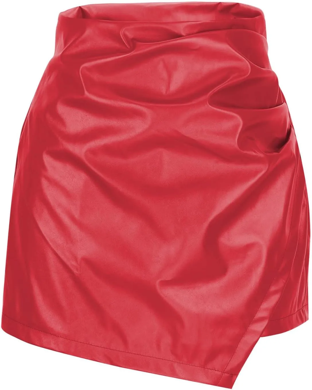 Xiaojmake Faux Leather Skorts for Women High Waisted Sexy PU Leather Mini Skirt Elastic Waist Ruched Wrap Shorts Skirts