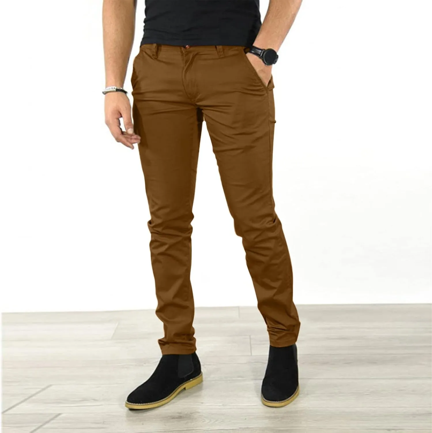 XUETON Men's Casual Office Work Suit Pants Formal Dress Trousers Stretch Flat-Front Chino Golf Pants Slim Fit Tapered Pants