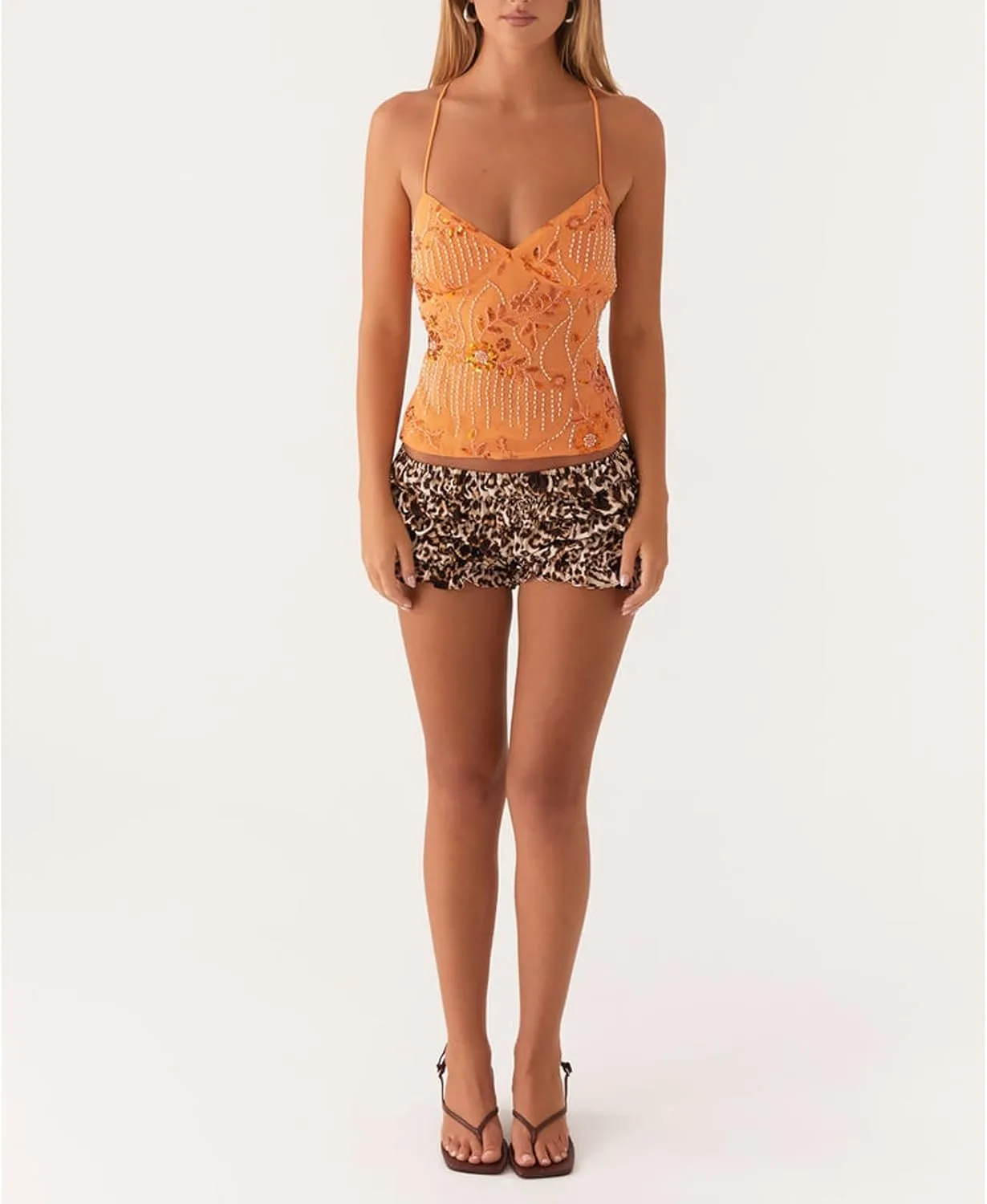 Y2k Summer Sequin Tank Tops for Women Sexy Sparkle V Neck Shirt Backless Halter Low Cut Straps Trendy Going Out Tops