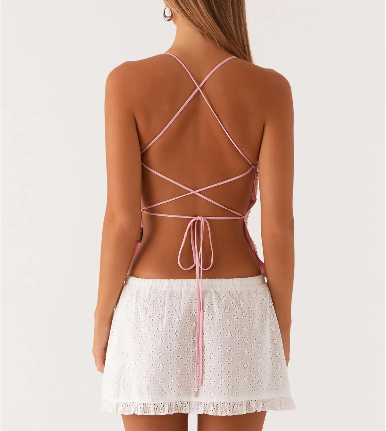 Y2k Summer Sequin Tank Tops for Women Sexy Sparkle V Neck Shirt Backless Halter Low Cut Straps Trendy Going Out Tops