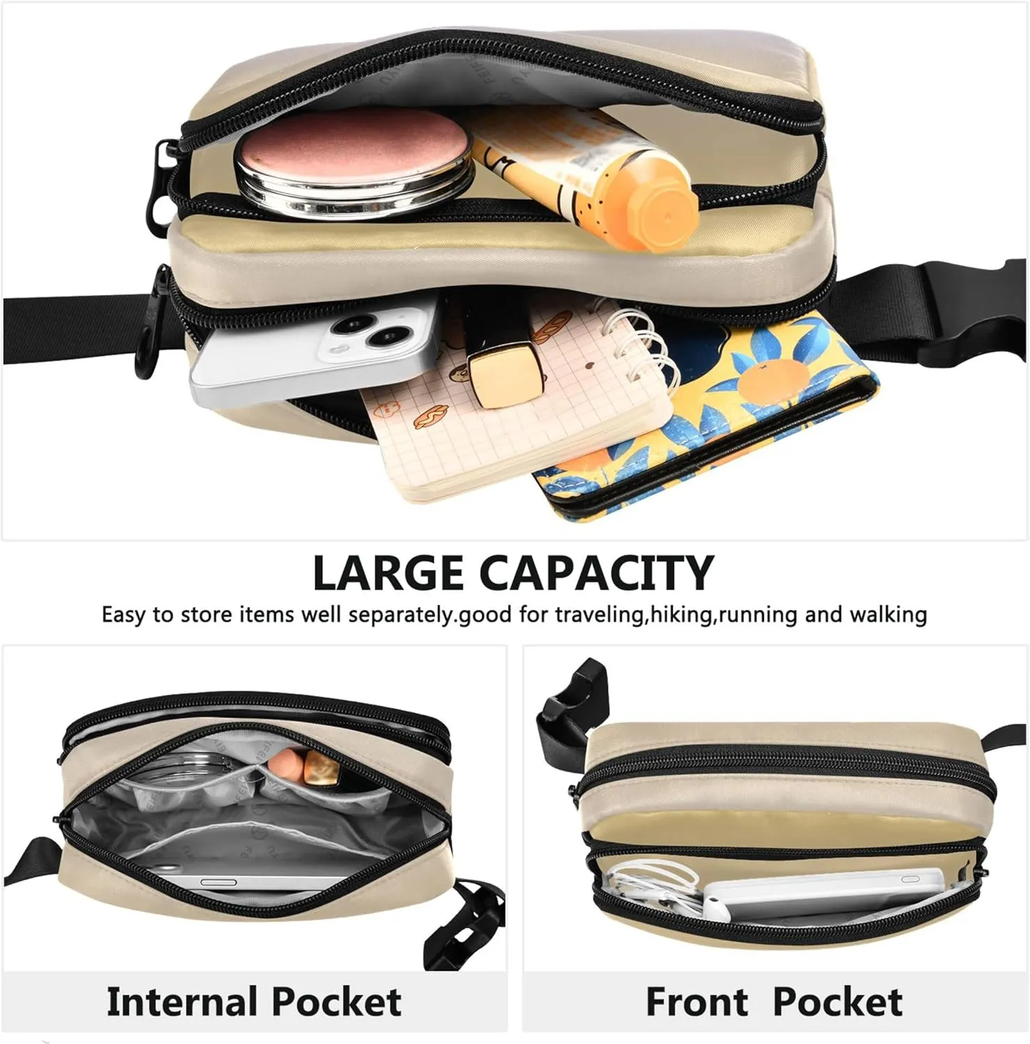 Yellow Lavender Blue Gradient Womens Fanny Pack Bright Belt Bag Hip Pouch Waterproof Crossbody Waist Bag