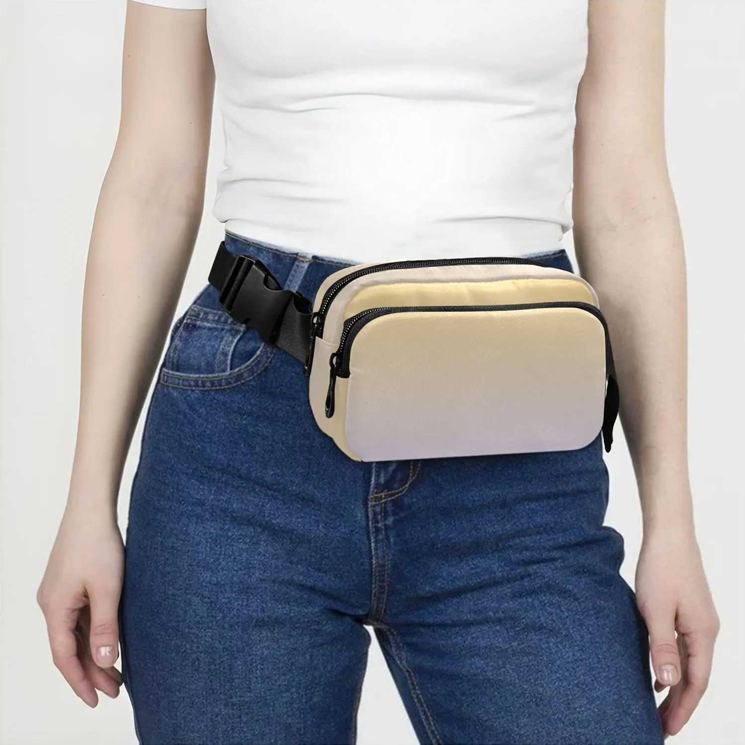 Yellow Lavender Blue Gradient Womens Fanny Pack Bright Belt Bag Hip Pouch Waterproof Crossbody Waist Bag