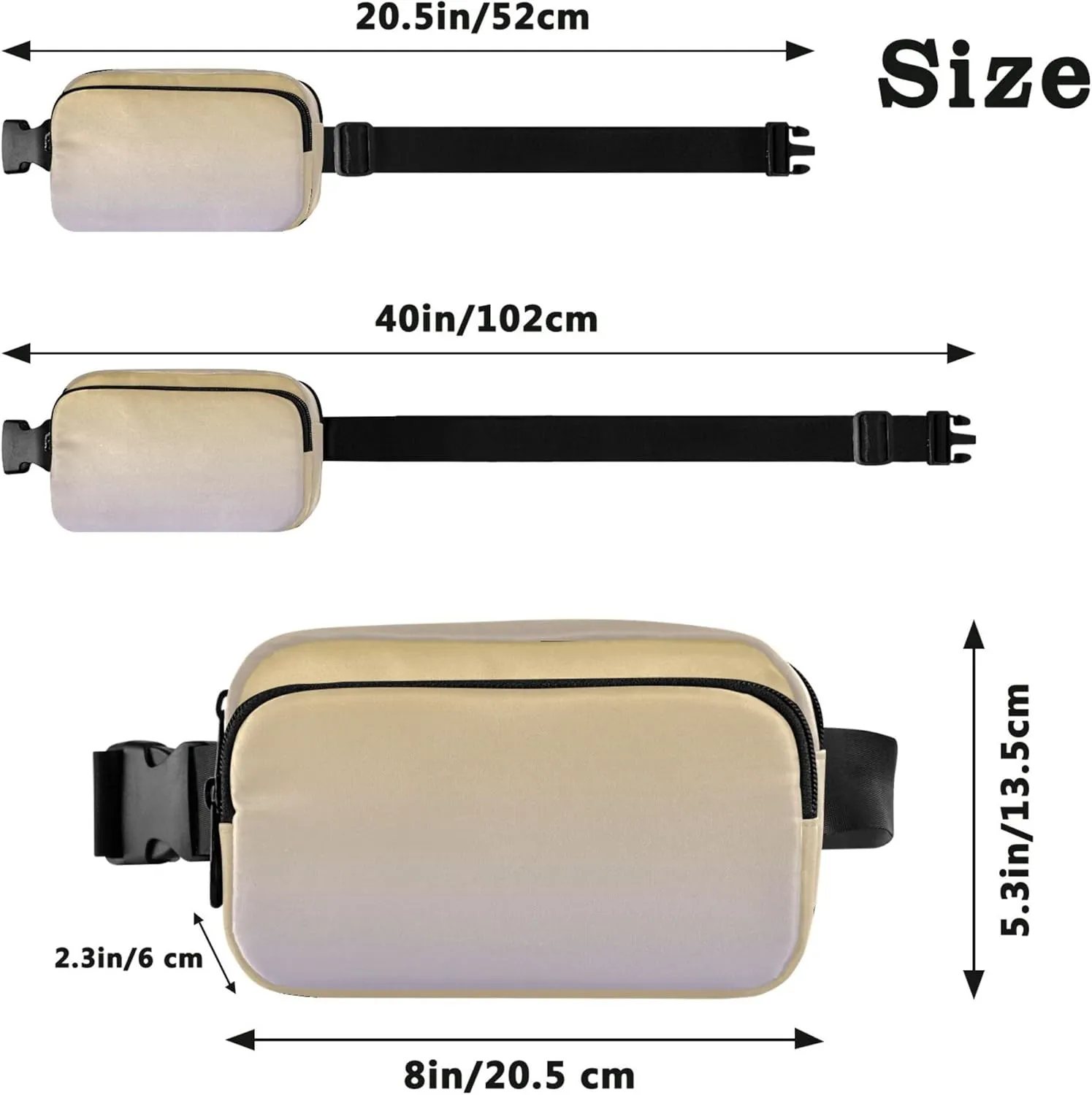 Yellow Lavender Blue Gradient Womens Fanny Pack Bright Belt Bag Hip Pouch Waterproof Crossbody Waist Bag