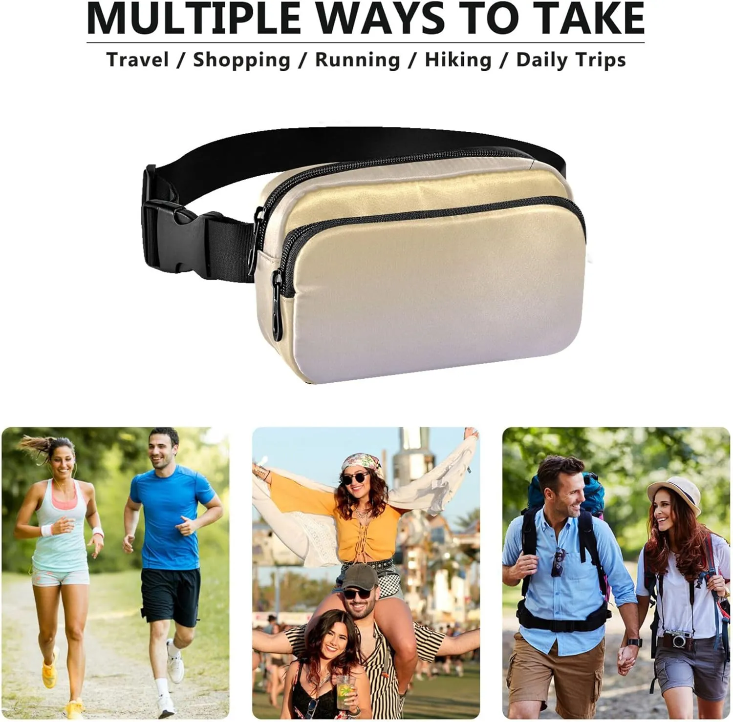 Yellow Lavender Blue Gradient Womens Fanny Pack Bright Belt Bag Hip Pouch Waterproof Crossbody Waist Bag