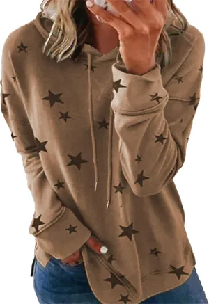 YMING Womens Casual Star Print Hoodies Long Sleeve Hooded Pullover Drawstring Side Split Tunic Tops Plus Size