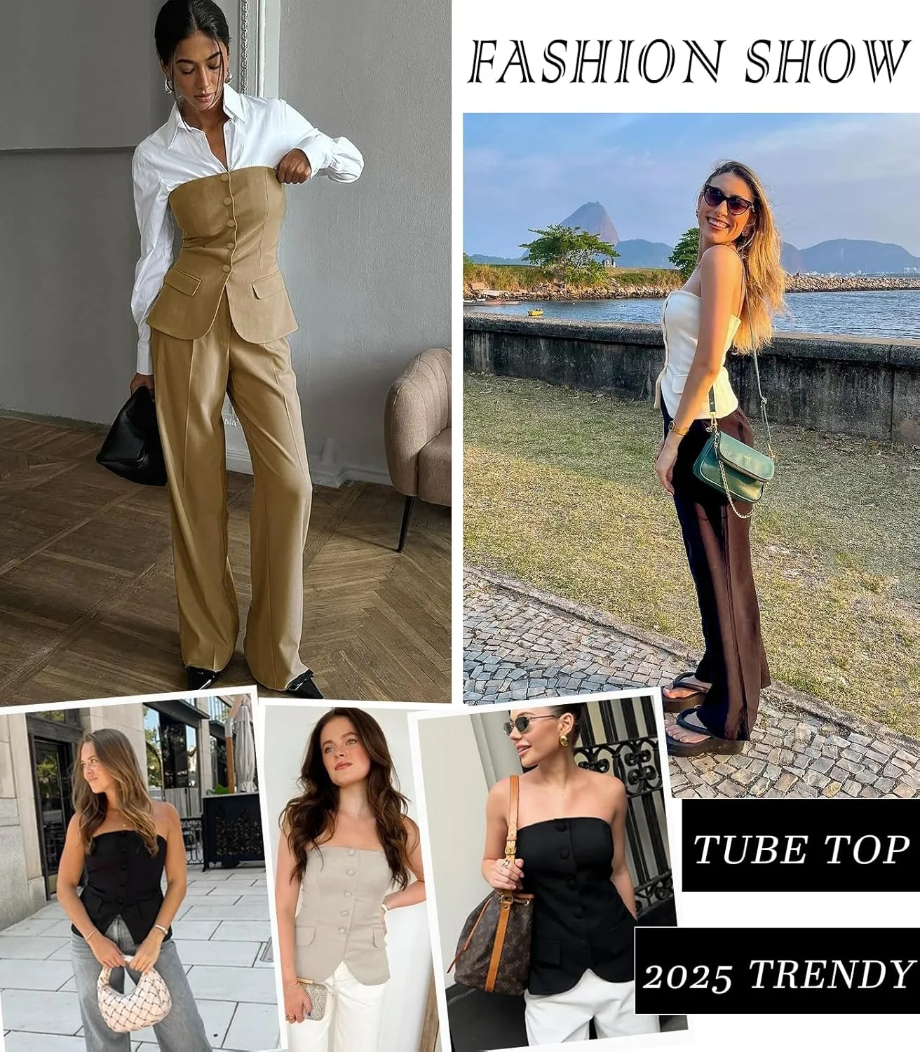 Yousify Womens Strapless Smocked Tube Top Sleeveless Button Fitted Blazer Vest 2025 Work Business Casual Tank Tops