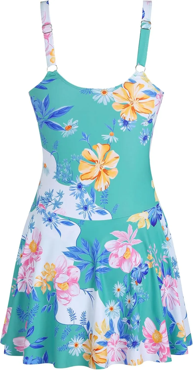 ZAFUL Women's U Wire Ring Swim Dress Swimsuit Tummy Control Swimdress One Piece Bathing Suit Skirt Swimwear
