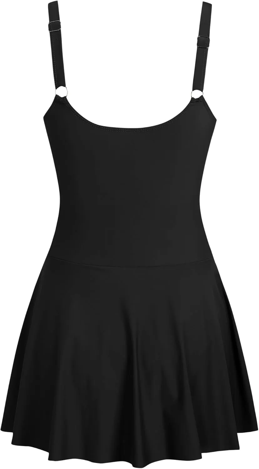 ZAFUL Women's U Wire Ring Swim Dress Swimsuit Tummy Control Swimdress One Piece Bathing Suit Skirt Swimwear