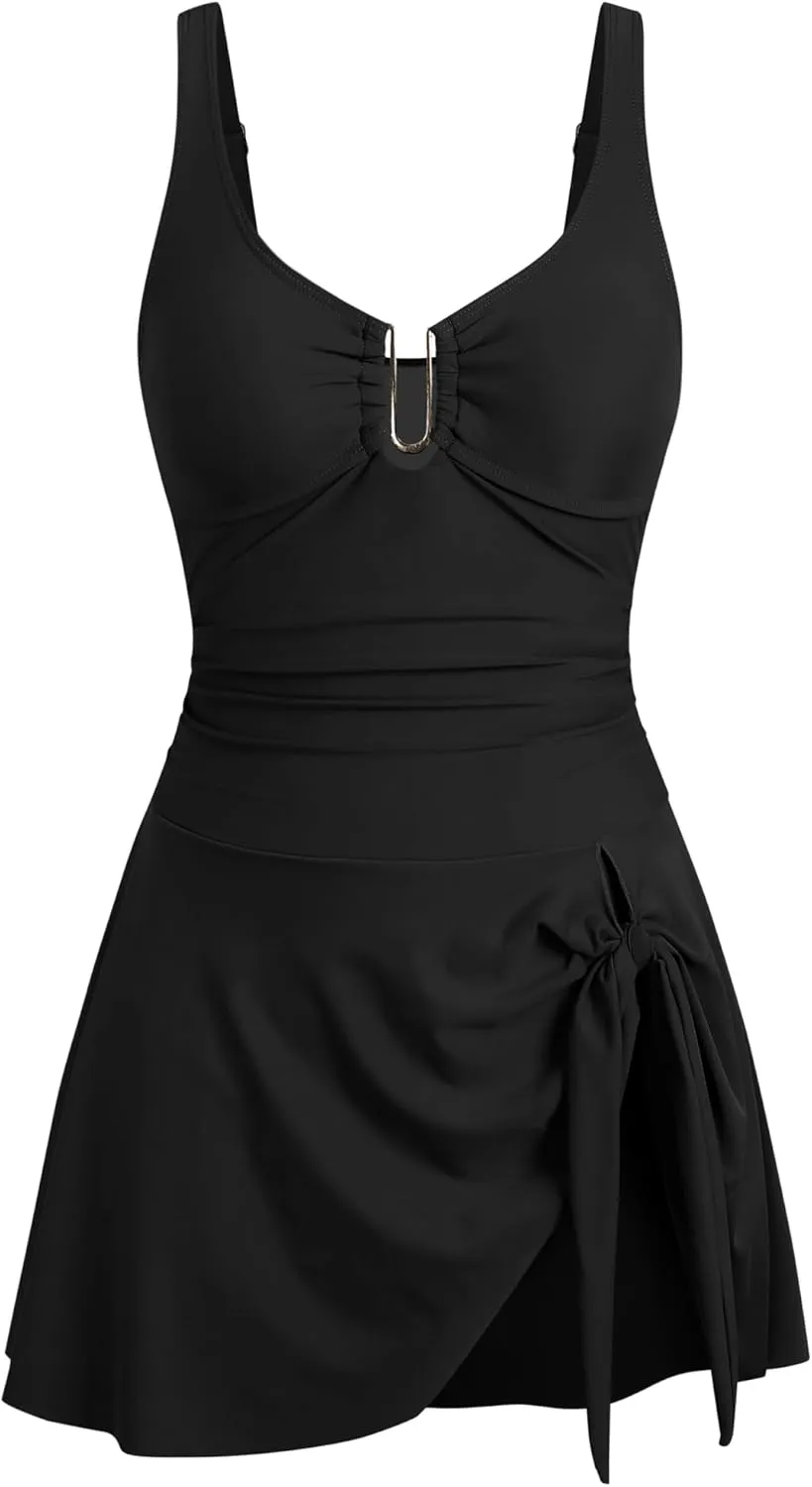 ZAFUL Women's U Wire Ring Swim Dress Swimsuit Tummy Control Swimdress One Piece Bathing Suit Skirt Swimwear