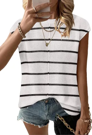 Zeagoo Women's Cap Sleeve Sweater Vest Crew Neck Sleeveless Casual Knit Tops 2024 Summer Clothes S-XXL