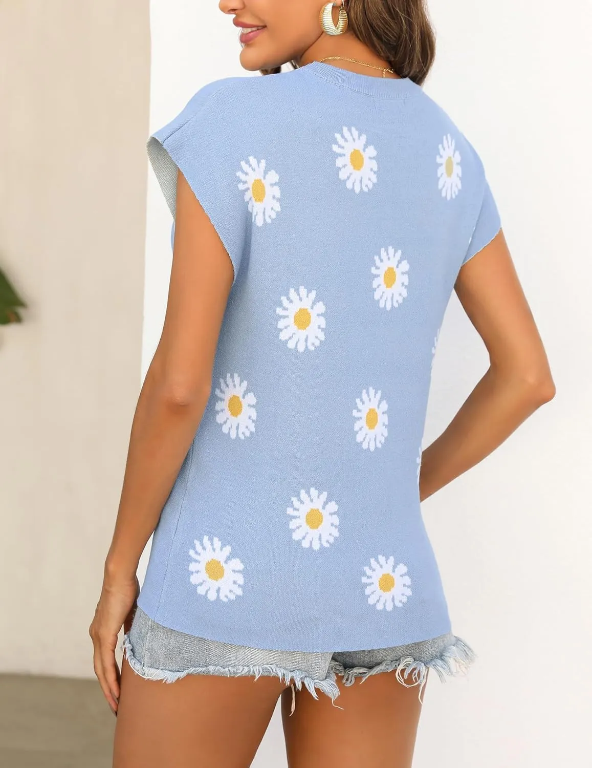 Zeagoo Women's Cap Sleeve Sweater Vest Crew Neck Sleeveless Casual Knit Tops 2024 Summer Clothes S-XXL
