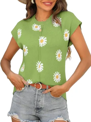Zeagoo Women's Cap Sleeve Sweater Vest Crew Neck Sleeveless Casual Knit Tops 2024 Summer Clothes S-XXL