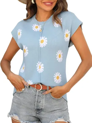 Zeagoo Women's Cap Sleeve Sweater Vest Crew Neck Sleeveless Casual Knit Tops 2024 Summer Clothes S-XXL