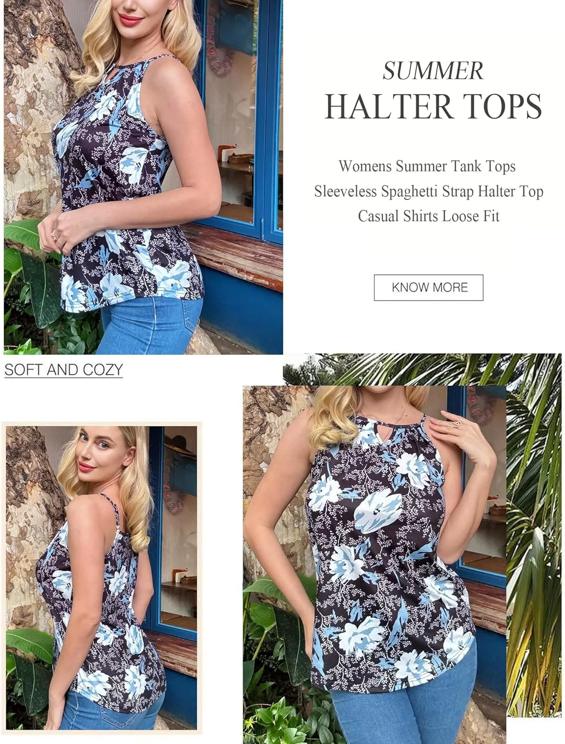 Zeagoo Womens Tank Tops Sleeveless Spaghetti Strap Halter Top Flowy Summer Beach Outfits 2025
